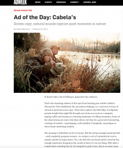 AdWeek features Cabela's spot in Ad of the Day 