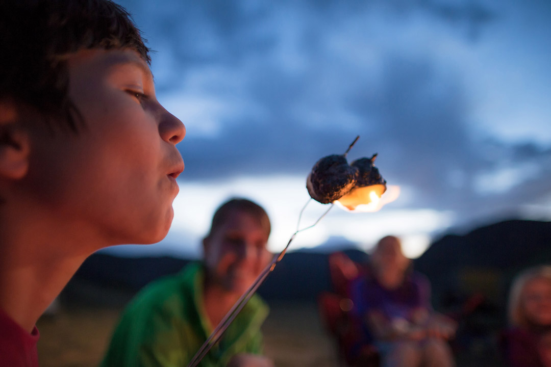 Kids Eating S'Mores At A Camp Fire For Cabelas National Campaign In Colorado Backcountry Camping