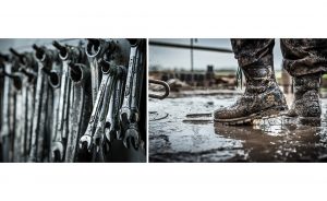 Wrench And Boots In The Mud On A Heavy Industry Job Site